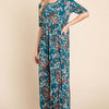 Printed Shirred Maxi Dress - Teal