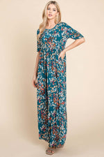 BOMBOM Printed Shirred Maxi Dress at Bella Road