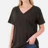 V-Neck Short Sleeve T-Shirt  | Full Size - Black