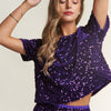 J.NNA Sequin Short Sleeve Crop T-Shirt - Royal Purple