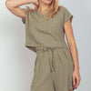 Woven Cropped Top & Waist Tie Shorts Set - SAGE