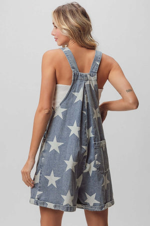 Star Washed Sleeveless Denim Shortalls