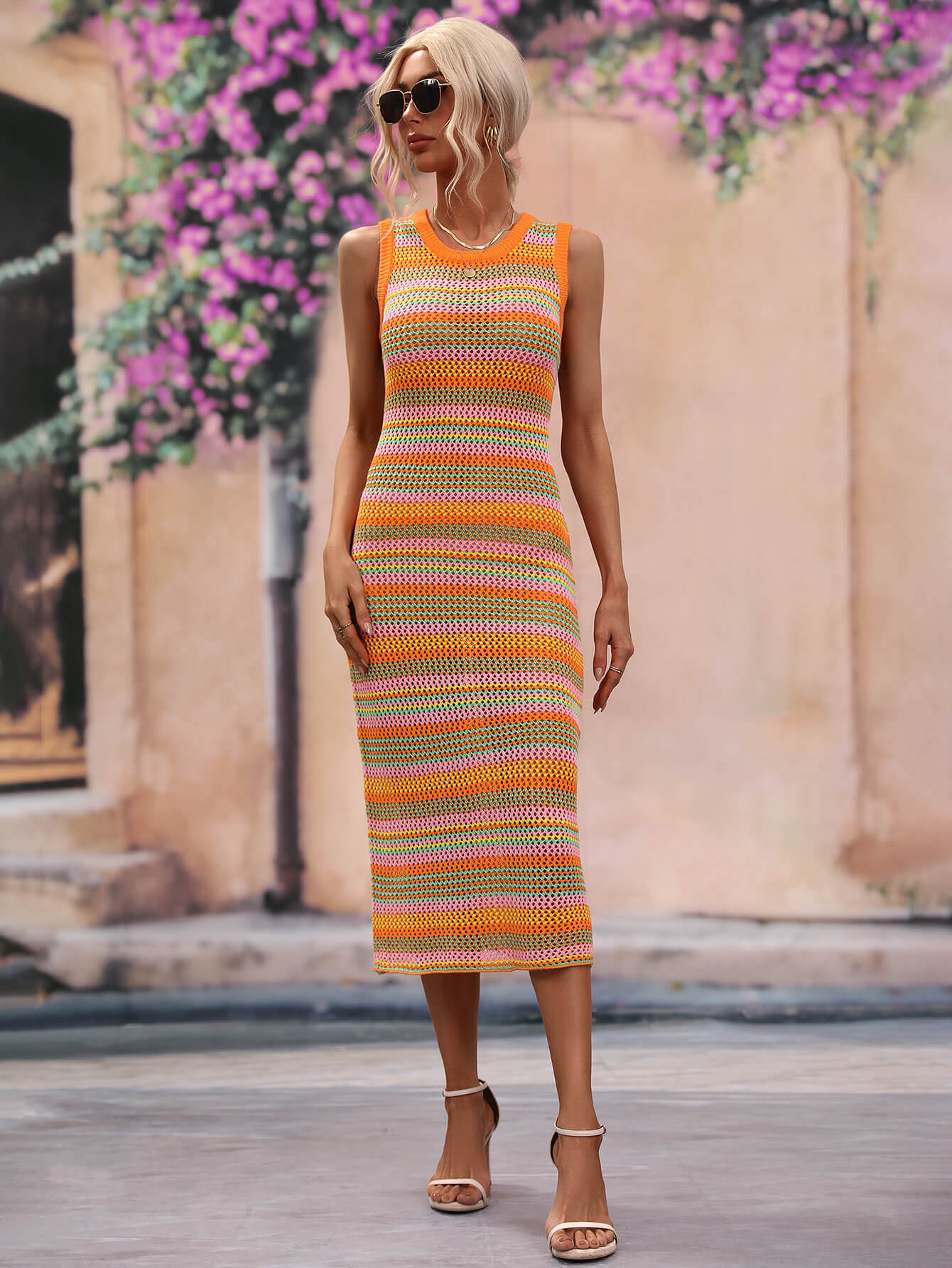 BELLA ROAD Striped Round Neck Sleeveless Midi Cover Up Dress at Bella Road