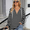 Drawstring Striped Long Sleeve Hoodie - Black