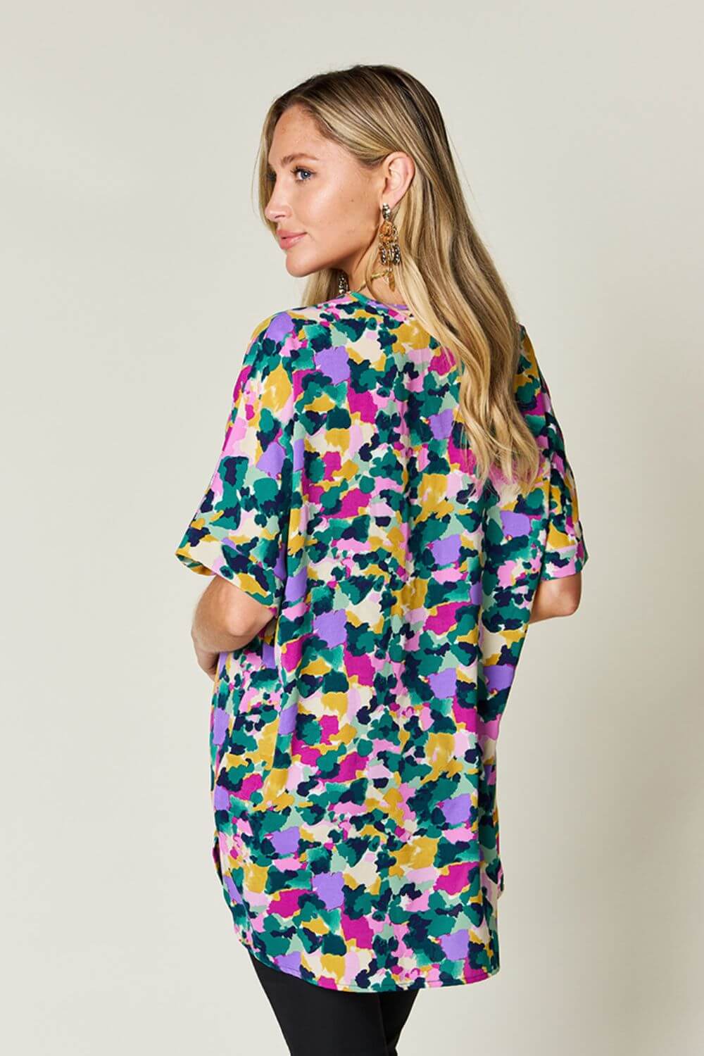 DOUBLE TAKE Full Size Printed V-Neck Short Sleeve Blouse at Bella Road