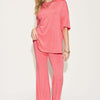 Bamboo Drop Shoulder T-Shirt and Flare Pants Set - Coral