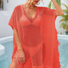 Fringe Trim Openwork Cover Up - Orange