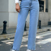 Bella Road Denim Side Slit High Waist Straight Jeans - Light