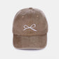 Bow Embroidered Washed Cotton Cap in Brown - Stylish and Comfortable Headwear with Delicate Bow Embroidery and Breathable Fit