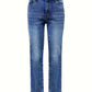 Bella Road Straight Leg Jeans with spacious pockets in blue, featuring slightly stretchy material for comfort and style. Perfect for casual wear.