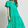 HEYSON Full Size Cotton Poplin Ruffled Tiered Midi Dress - Emerald Green