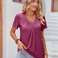 DOUBLE TAKE Ruched V-Neck Short Sleeve T-Shirt at Bella Road