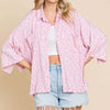 Button Up Drop Shoulder Slit Shirt - FLAMINGO PINK