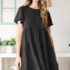 Swiss Dot Short Sleeve Tiered Dress - Black