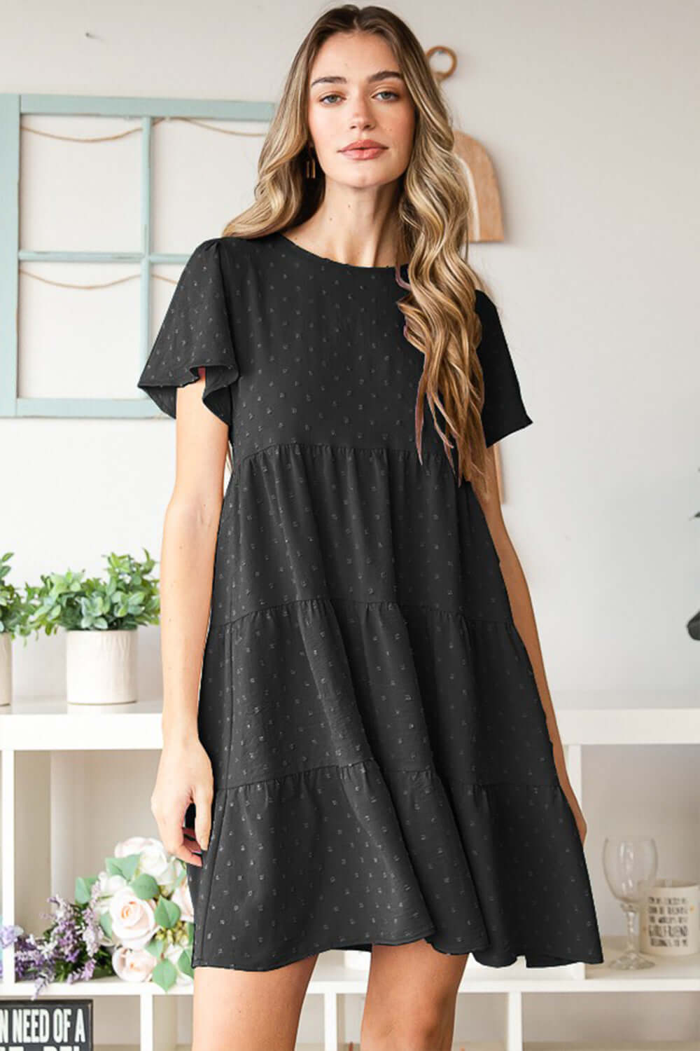 HEIMISH Swiss Dot Short Sleeve Tiered Dress at Bella Road