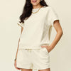 Texture Short Sleeve T-Shirt and Drawstring Shorts Set | Full Size - Ivory