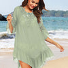 Backless Cutout Three-Quarter Sleeve Cover Up - Mist Green