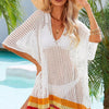 Rainbow Stripe Openwork Slit Cover-Up - White