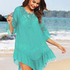 Backless Cutout Three-Quarter Sleeve Cover Up - Teal