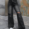 Bella Road Distressed Wide Leg Jeans with Pockets - Dark Gray