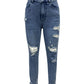 Trendy Bella Road Distressed Raw Hem Jeans with Pockets, edgy style with moderate stretch fabric for a fashion-forward look.