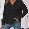 Striped Half Zip Long Sleeve T-Shirt - Black