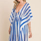 Tied Striped Plunge Half Sleeve Cover-Up