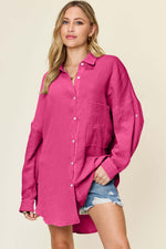 DOUBLE TAKE Full Size Pocketed Texture Button Up Shirt at Bella Road