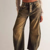 Wide Leg Jeans with Pockets - Olive Brown