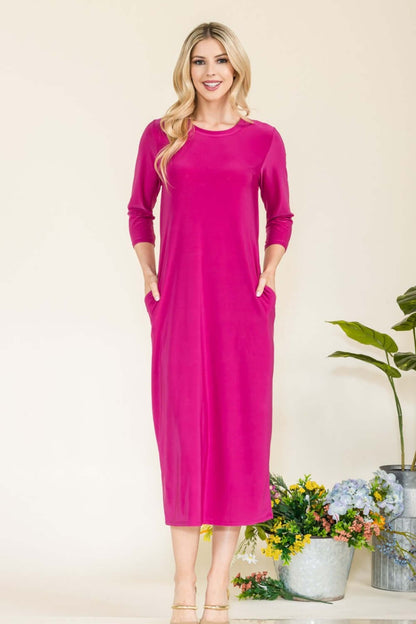 CELESTE Full Size Round Neck Midi Dress at Bella Road