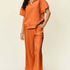 Texture Half Zip Short Sleeve Top and Pants Set | Full Size - Tangerine