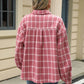 Woman wearing Bella Road Plaid Collared Neck Long Sleeve Jacket with unique plaid pattern and collared neck design from the back.