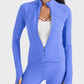 Millennia Zip-Up Long Sleeve Sports Jacket in Cobalt Blue, perfect for workouts with its stylish and functional design.