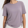 Millennia Drawstring Round Neck Short Sleeve Active T-Shirt - Lilac