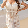 Openwork V-Neck Cap Sleeve Cover-Up - Sand