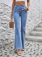 Stylish Bella Road high waist flare jeans with pockets, light wash denim, perfect retro look for any occasion.