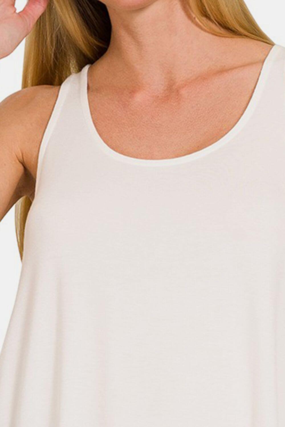 ZENANA Round Neck Flowy Hem Tank at Bella Road