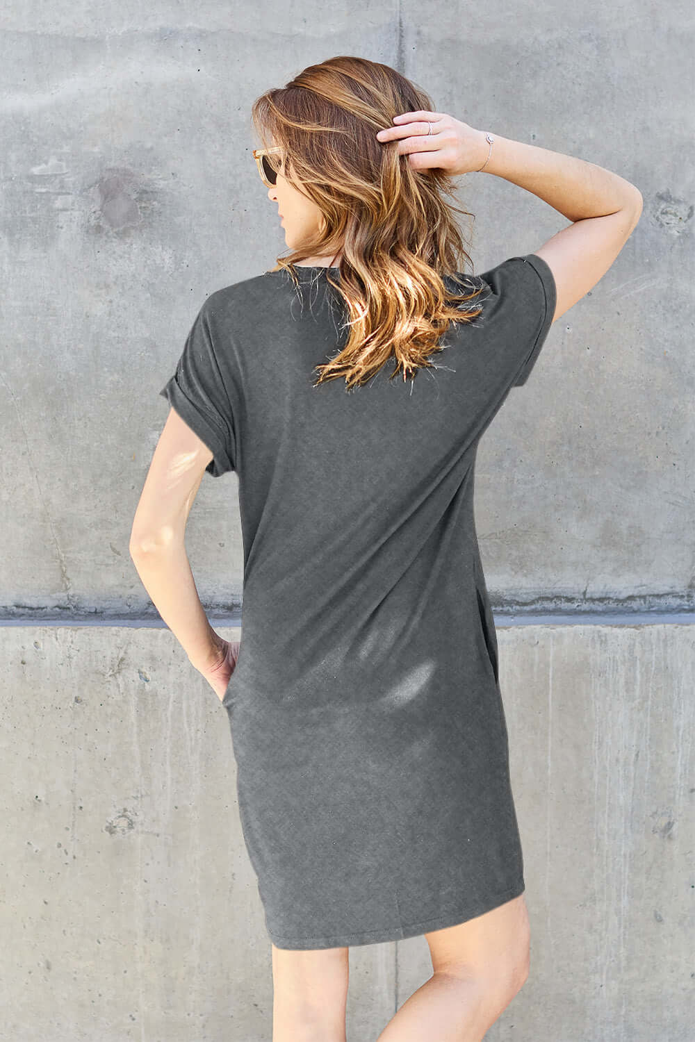 BASIC BAE Full Size Round Neck Short Sleeve Dress with Pockets at Bella Road