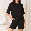 Soft Rayon Half Sleeve Top and Shorts Set | Full Size - Black