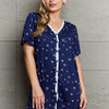 Quilted Quivers Button Down Sleepwear Dress - Navy