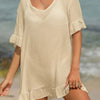 Tied Ruffled Half Sleeve Cover-Up - Khaki