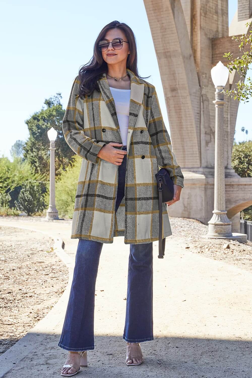 DOUBLE TAKE Full Size Plaid Button Up Lapel Collar Coat at Bella Road