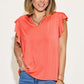 Bamboo Notched Ruffled Short Sleeve T-Shirt