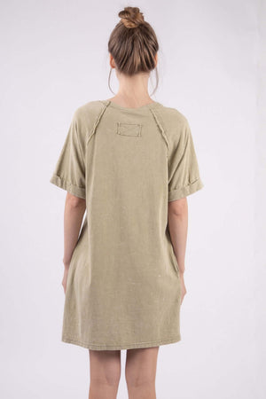 VERY J Washed Round Neck Mini Tee Dress at Bella Road