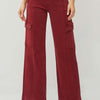 RISEN Full Size High Rise Wide Leg Cargo Jeans - Wine