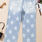 Bella Road Plus Size Star Straight Leg Jeans with Pockets, back view, denim with white star pattern, featured with accessories.