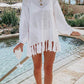 DOUBLE TAKE Openwork Tassel Hem Long Sleeve Knit Cover Up at Bella Road