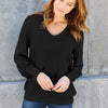 V-Neck Lantern Sleeve Top - Black