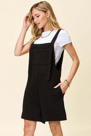 DOUBLE TAKE Full Size Texture Square Neck Romper at Bella Road