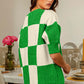 BIBI Checkered Contrast Round Neck Sweater at Bella Road